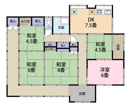 富津市相野谷　中古戸建の間取り|平屋建て５ＤＫ
