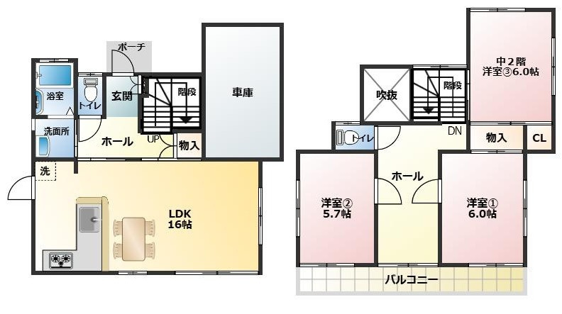 売中古戸建　静岡市葵区古庄５丁目の間取り|中２階のある素敵なお家です♪