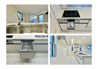 【キッチン】 | 葛飾区西水元1丁目中古住宅 | 【システムキッチン】ワイドで収納豊富な使い勝手の良いカウンターキッチンには、食洗器や伸縮タイプのキッチン水栓、三ツ口コンロ・魚焼きグリルなどの便利な設備が標準完備されています。