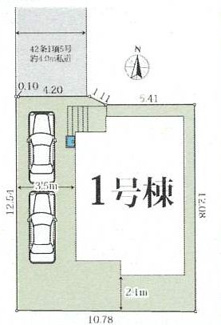 【区画図】 | 海老名市社家3丁目  1号棟 5期 | 北側約4m位置指定道路（私道・持分なし）　駐車2台（車種によります）　敷地面積39.9坪