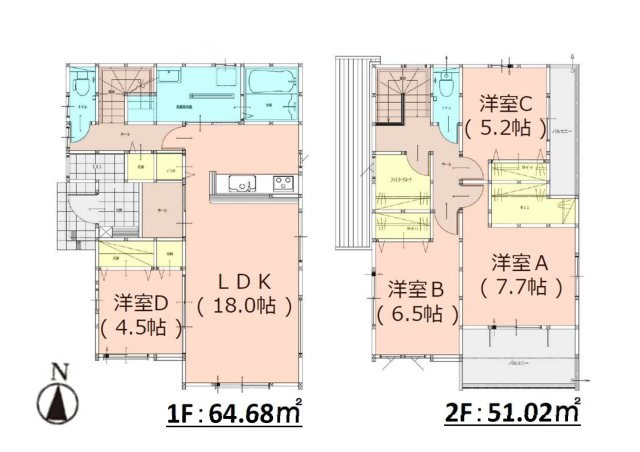 福岡市早良区重留2丁目第2-2棟(1号棟)の区画図|配置図(1号棟)