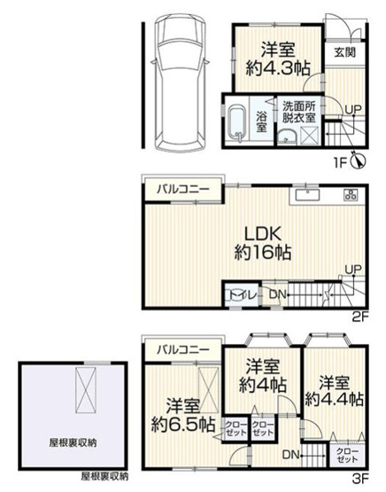 【間取り】 | 鶴見区鶴見1丁目 | 【全洋室4LDK＋車庫＋屋根裏収納付】水廻り設備一新！外壁塗装、内外装全面リフォーム済み☆EV車充電設備・TVモニターホン・食洗機・バス追炊機能・浴室乾燥機完備です☆