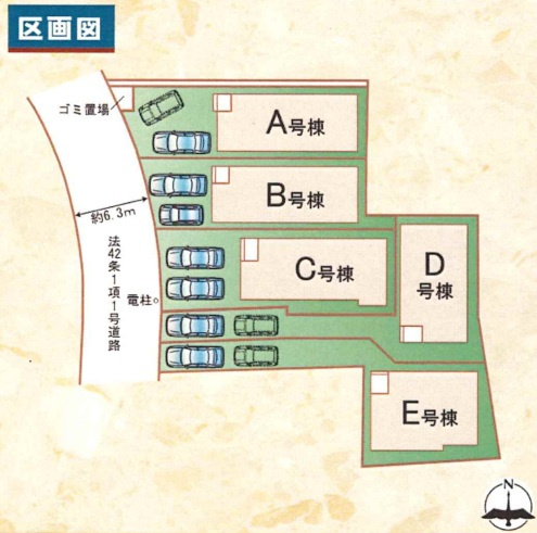お車並列2台可　東二見全5区画　B号棟の区画図