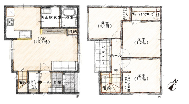 【間取り】 | ライフフィールド土師町2丁Ⅲ | 室内随所に収納スペースを設けた収納豊富な3LDK！居住空間を広く使える間取り設計です。陽当たり良好な南西向きバルコニー付き。