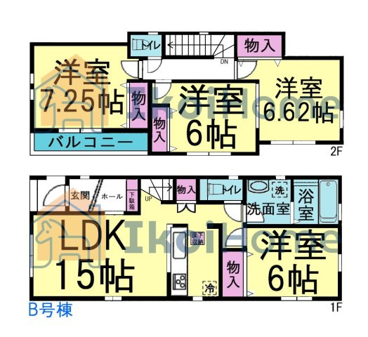 明石市二見町東二見全5棟B号棟　新築戸建の間取り|【ホームページに現地動画掲載中】年中無休：当日予約可●各部屋6帖以上！前面道路6.3ｍで駐車も楽々！