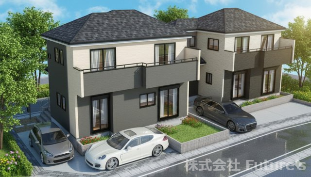 吉川市平沼1丁目　新築戸建　全2棟　B号棟の外観パース|完成予想図／このパースは図面を基に描いたもので実際とは多少異なる場合がございます。