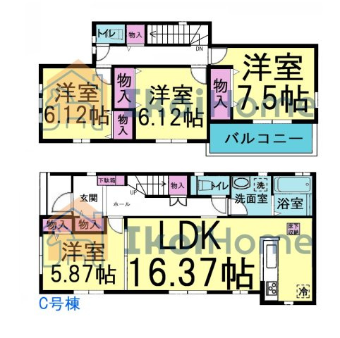 明石市二見町東二見全5棟C号棟　新築戸建の間取り|【ホームページに現地動画掲載中】年中無休：当日予約可●人気の4LDKの間取りです！駐車スペース2台！