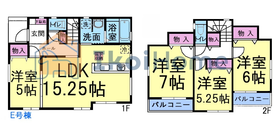明石市二見町東二見全5棟E号棟　新築戸建の間取り|【ホームページに現地動画掲載中】年中無休：当日予約可●東二見駅歩13分！全室洋室！バルコニー2ヶ所♪