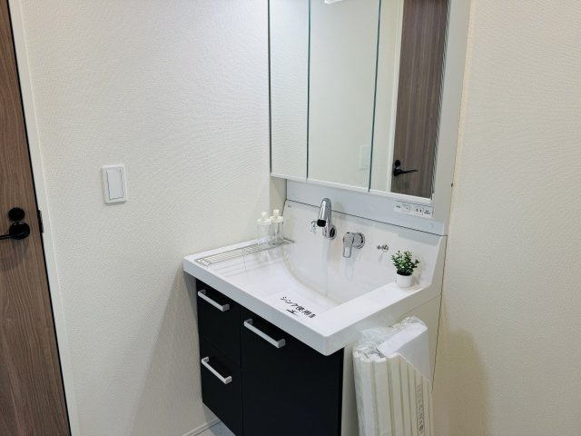 八王子市　川口町　新築一戸建て　２３ー３期の独立洗面台|～３面鏡付きの独立洗面台　細々している物をスッキリ収納出来ます～