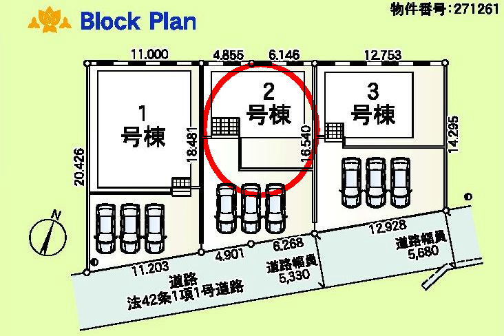 クレイドルガーデン前橋市粕川町新屋第２　２号棟の区画図|駐車場３台ご用意しています！来客時も重宝します♪
並列駐車なので、車の出し入れもしやすいですよ！