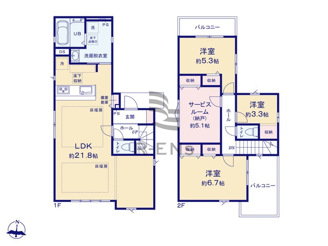 【間取り】 | 練馬区大泉学園町４丁目　新築戸建て　１号棟 | 水回り集中配置で家事効率もよく負担が少ない間取りです