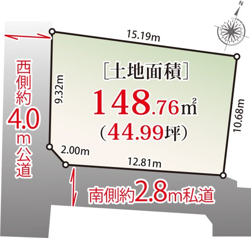 宅地分譲［世田谷区下馬５丁目］の区画図|南西角地の整形地でございます