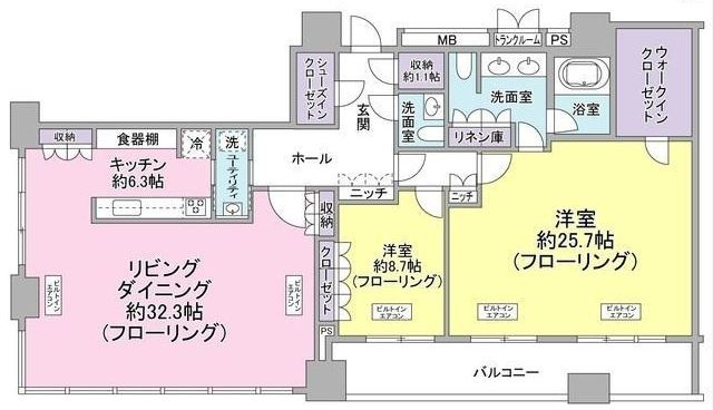 千代田区一番町の賃貸マンションの間取り