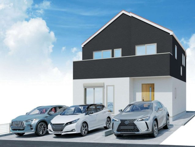 横浜市金沢区富岡西３丁目　新築戸建【仲介手数料無料】カースペース3台の外観パース