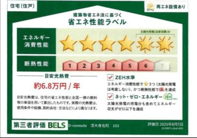 D-comodo深大寺北町の省エネ性能ラベル|省エネ性能ラベル（住戸）