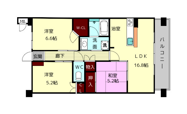 生駒市北新町の賃貸マンションの間取り