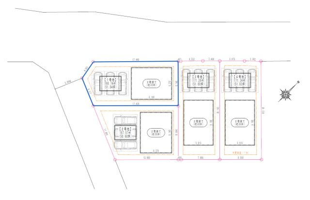 〇八重瀬町伊覇 売土地【全4区画】の区画図