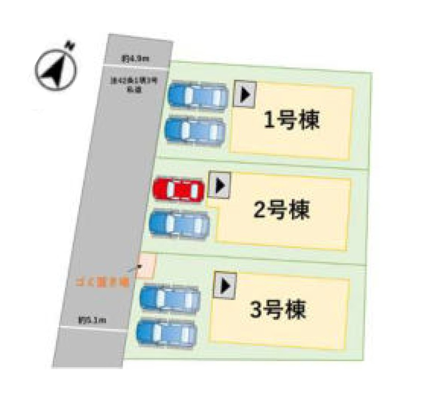 糸島市前原北2丁目第1-3棟（1号棟）の区画図|配置図(1号棟)