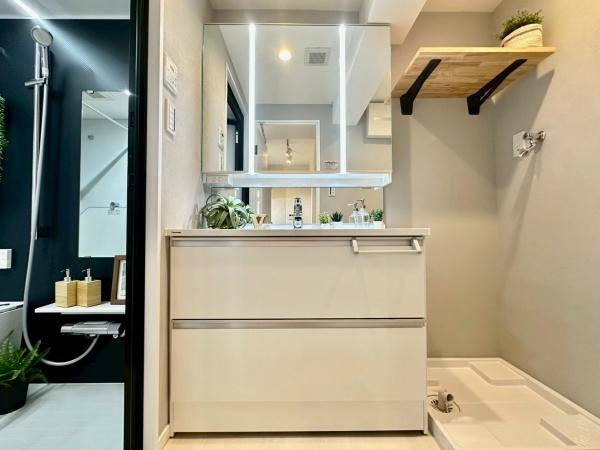 パークピア富岡2の独立洗面台|ご家族の1日が始まり、1日が終わりを締めくくる洗面空間。快適に過ごせることはもちろん、気品や優雅さを兼ね備えたパウダールームです。