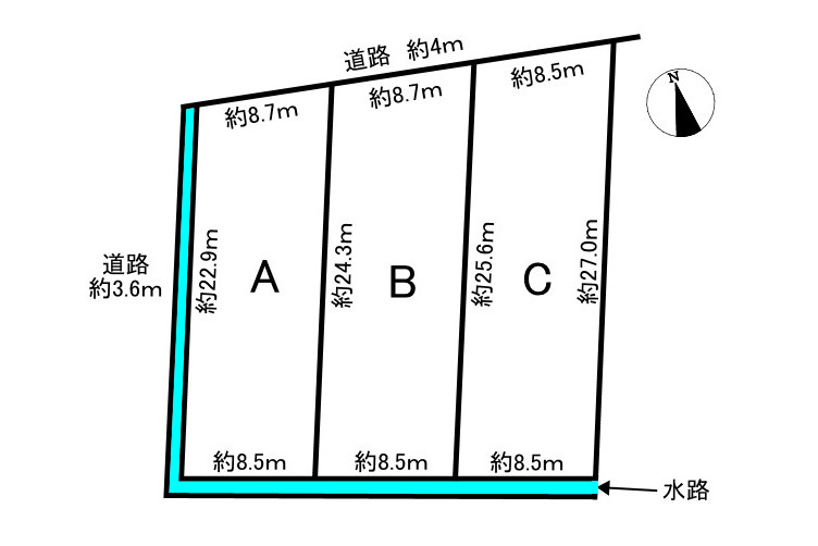 3区画分譲地　下佐波2丁目　の区画図