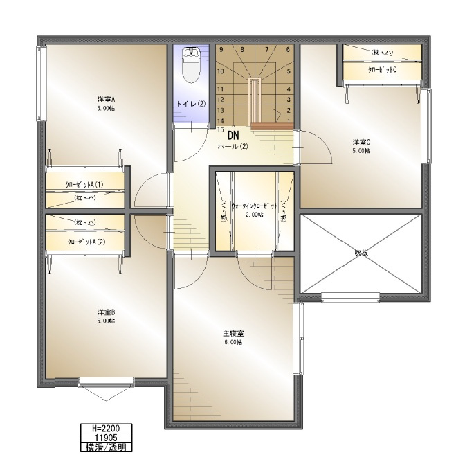 【限定１棟】中村町の利便エリアに新登場！の間取り|２階間取り