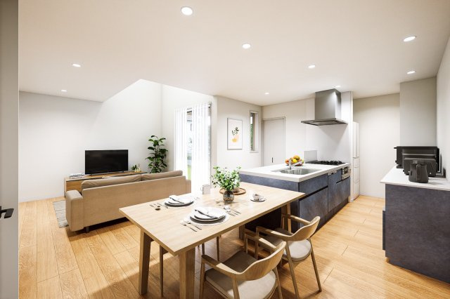 注文住宅クオリティの分譲住宅。中村町に限定１棟登場！の居間・リビング|室内の家具はAIによるイメージです。実際の設置物とは異なります。