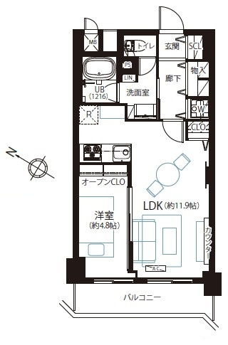【間取り】 | ライオンズマンション蓮沼 | 充実の設備が魅力の1LDK。南西向きなので、陽当たり・通風良好です！