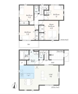 【間取り】 | 綾瀬市深谷上7丁目  1号棟 第1 | 都市ガス　網戸標準仕様　シャッター5箇所付　Ｗロックタグキー（電池錠）　宅配BOX付機能門柱　食洗器・浄水器　浴室乾燥機　各部屋収納　南向きバルコニー
