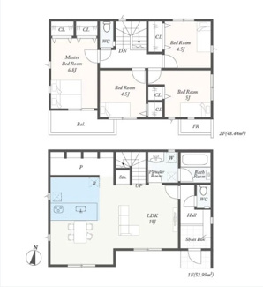 【間取り】 | 綾瀬市深谷上7丁目  2号棟 第1 | 3LDK+1S（洋室仕様）　都市ガス　網戸標準仕様　シャッター5箇所付　Ｗロックタグキー　宅配BOX付機能門柱　食洗器・浄水器　浴室乾燥機　各部屋収納　パントリー　南向きバルコニー　LDK19帖