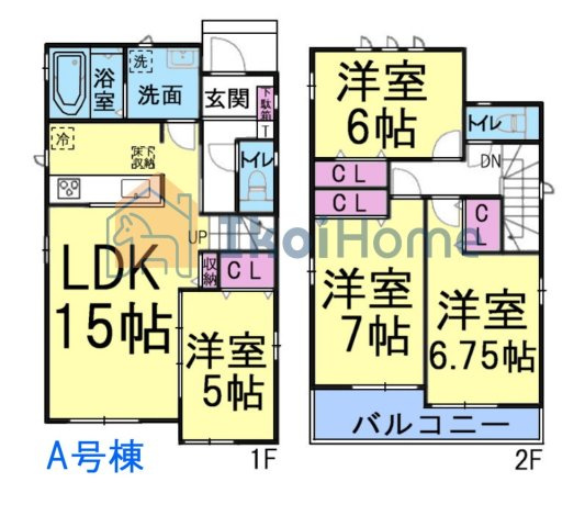 明石市二見町西二見　A号棟　新築戸建の間取り|【ホームページに現地動画掲載中】●年中無休：当日予約可●お庭付きの4LDK♪住宅性能評価取得で安心！