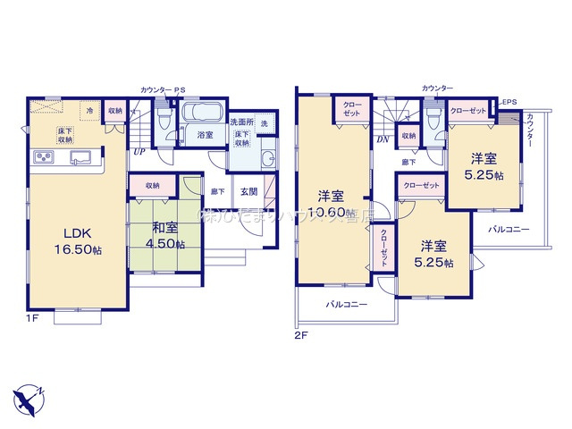 久喜市久喜東５丁目2期　新築一戸建て　01の間取り|10.60帖の広々洋室は家族構成の変化にも対応可能です♪