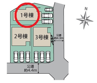豊田市四郷町下古屋　新築分譲住宅　全3棟　1号棟の区画図