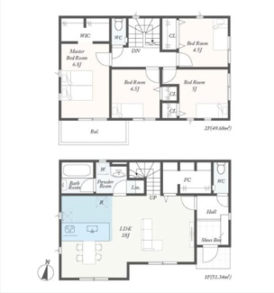【間取り】 | 綾瀬市深谷上7丁目  3号棟 第1 | 都市ガス　網戸標準仕様　シャッター6箇所付　Ｗロックタグキー（電池錠）　宅配BOX付機能門柱　食洗器・浄水器　浴室乾燥機　各部屋収納　南向きバルコニー