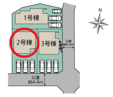 豊田市四郷町下古屋　新築分譲住宅　全3棟　2号棟の区画図