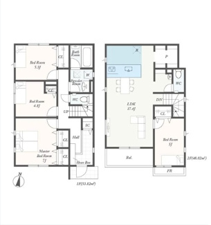 【間取り】 | 綾瀬市深谷上7丁目  5号棟 第1 | 2LDK+2S（洋室仕様）　都市ガス　網戸標準仕様　シャッター5箇所付　Ｗロックタグキー　宅配BOX付機能門柱　南向きバルコニー　食洗器・浄水器　浴室乾燥機　セカンド洗面　各部屋収納　LDK17.4帖