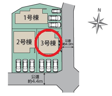 豊田市四郷町下古屋　新築分譲住宅　全3棟　3号棟の区画図