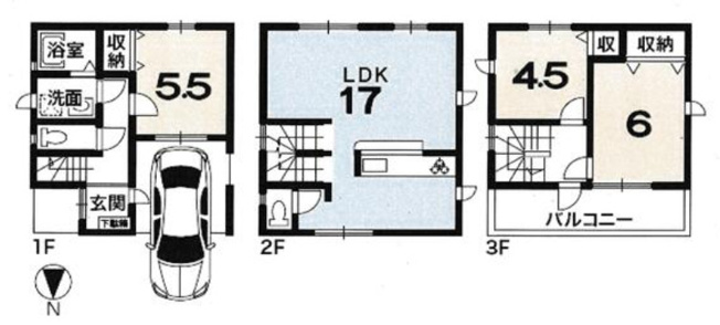 【間取り】 | 東大阪市若江南町1丁目 | 【全洋室3LDK＋車庫】設計住宅性能評価書・建設住宅性能評価書取得物件☆耐火建築物・外断熱工法・高気密断熱住宅・制震構造、フラット35S利用可能です♪