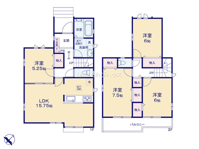 北本宮内　2期　新築一戸建て　ハートフルタウン　Iの間取り|【全6棟・I号棟】北本宮内　2期　新築一戸建て　ハートフルタウン　I、4LDK、土地面積120.3m2、建物面積96.88m2