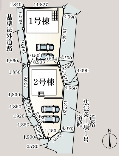 Cradle garden　寄居町赤浜第6の区画図|図面と現況が異なる場合、現況を優先とします。【2号棟】