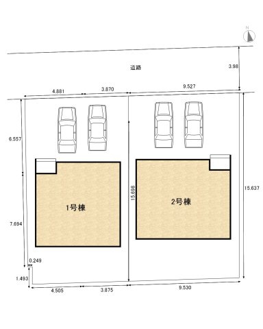 碧南市大浜上町第2　新築分譲住宅　＜2号棟＞の区画図|駐車場並列２台以上可能