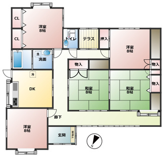 【間取り】 | 古寺戸建 | 5DK 駐車4台可（カーポート付き）