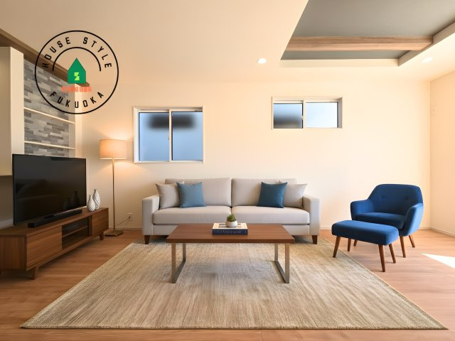 福津市福間南4丁目第1-3棟（1号棟）の居間・リビング|明るく開放的なリビングダイニングは豊かな陽光が注ぎ込み、やすらぎの空間を演出してくれます。ご家族で楽しいひとときをお過ごし下さい。※家具はCGを合成したものです。