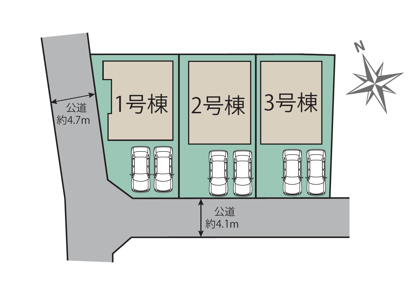 福津市福間南4丁目第1-3棟（1号棟）の区画図|配置図（1号棟）