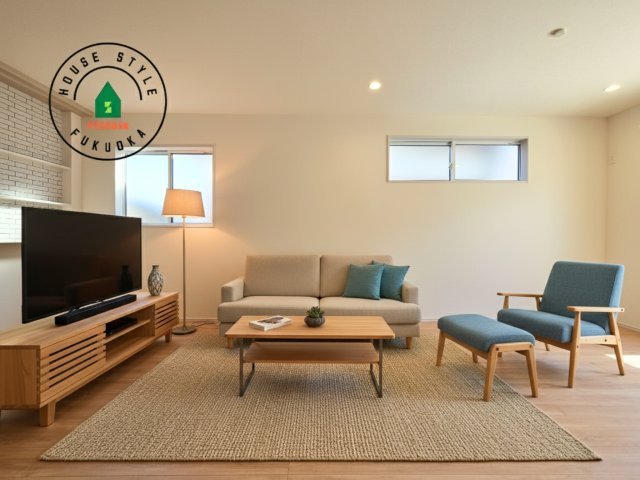 福津市福間南4丁目第1-3棟（3号棟）の居間・リビング|明るく開放的なリビングダイニングは豊かな陽光が注ぎ込み、やすらぎの空間を演出してくれます。ご家族で楽しいひとときをお過ごし下さい。※家具はCGを合成したものです。