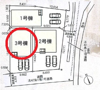 西尾市平坂町第9　新築分譲住宅　全3棟　3号棟の区画図