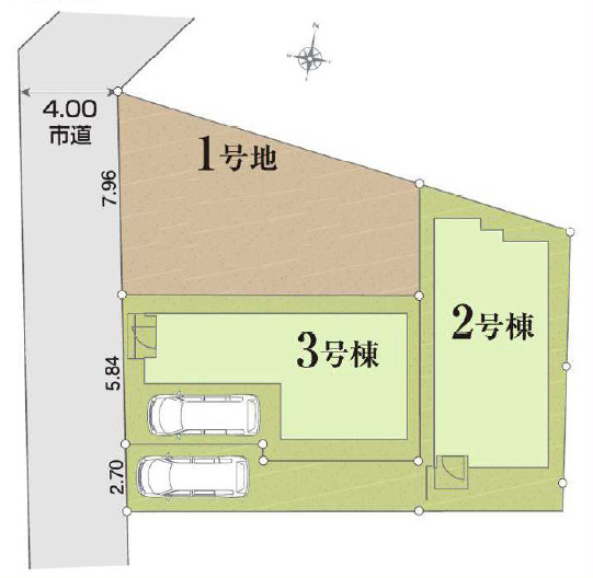 練馬区平和台3丁目　省エネ×長期優良住宅　2棟の区画図|1号地は土地での販売となります。土地面積77.57ｍ2