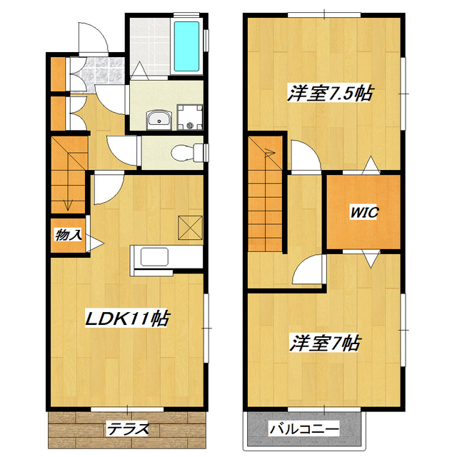 ハリソンズコートシミズの間取り|人気のテラスハウスタイプです！