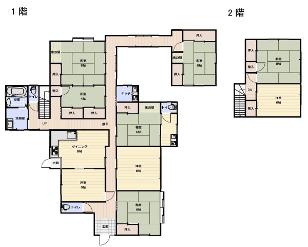 境港市竹内町中古戸建の間取り|9ＤＫの間取りになります。2世帯にもおすすめの広さです。