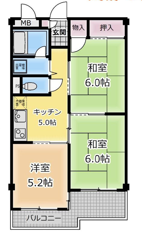 ビッグ武蔵野ひばりヶ丘65期の間取り|バルコニー東向き