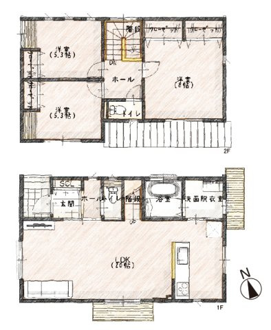 【間取り】 | ライフフィールド岸城町　12号地 | 開放感のある20帖LDKが心地よい家！収納スペースも十分。カースペース並列2台分有り(車種による)。
